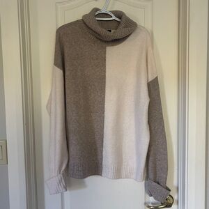Fortune + Ivy Colorblock Turtleneck Sweater Beige Taupe Size L